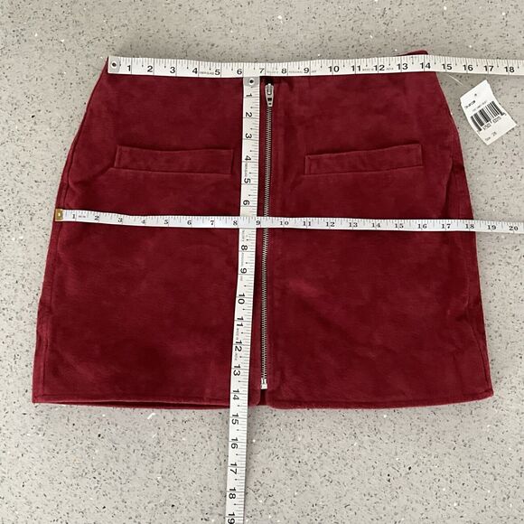 100% Suede Leather Fire Away Blank NYC Skirt Burgundy Full Zip 28 - Picture 5 of 10
